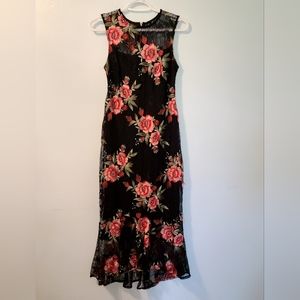 Calvin Klein Black Floral Lace Embroidered Midi Dress Size 2